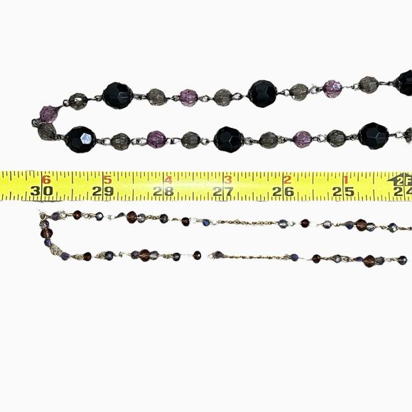 Beaded Necklaces Lot 2 Translucent Purple Black Faceted Sparkly Rhinestones Long - Picture 11 of 11